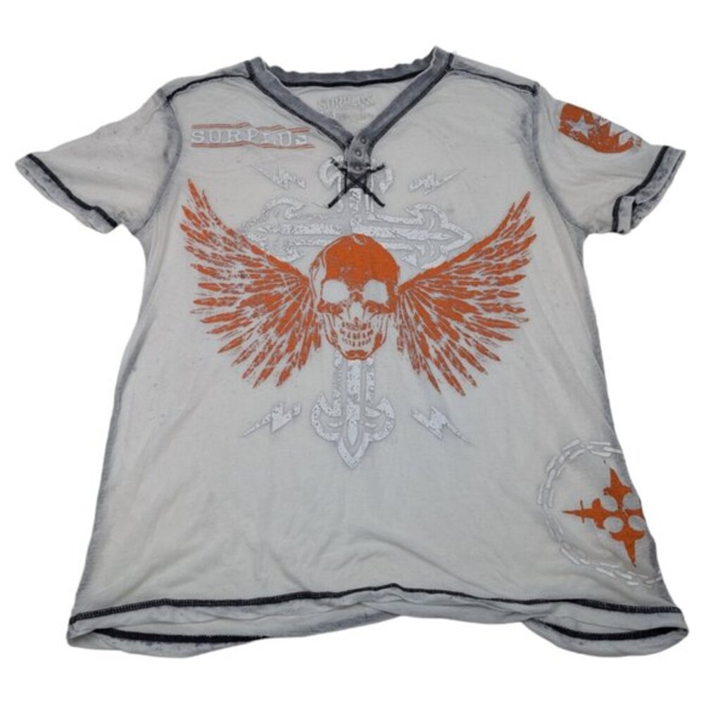 Mens Surplus Brand Shirt Sz XL, Thin Lightweight Breathable Skull Wings‎ Cross